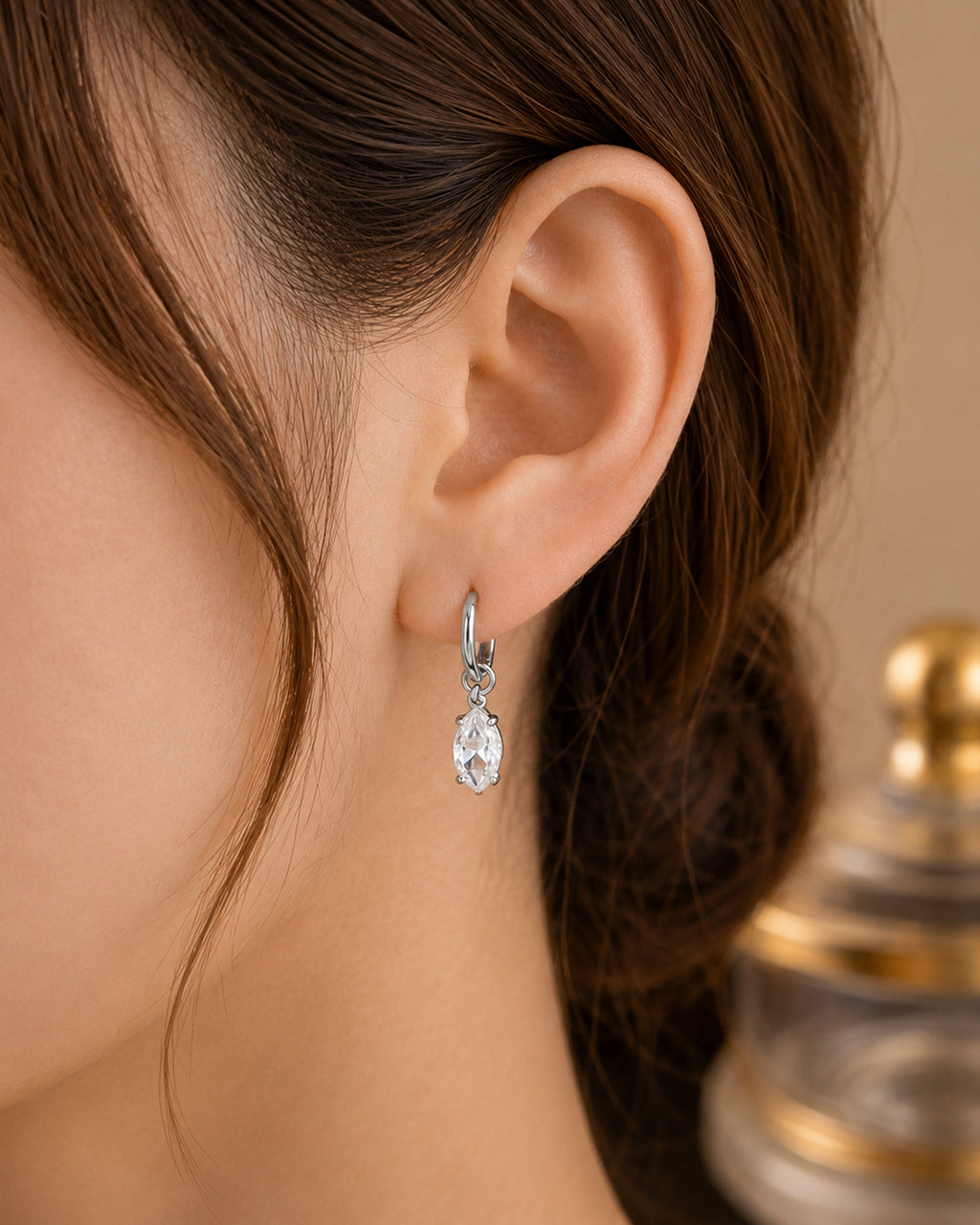 Silver Marquise Crystal Drop Hoop Earrings