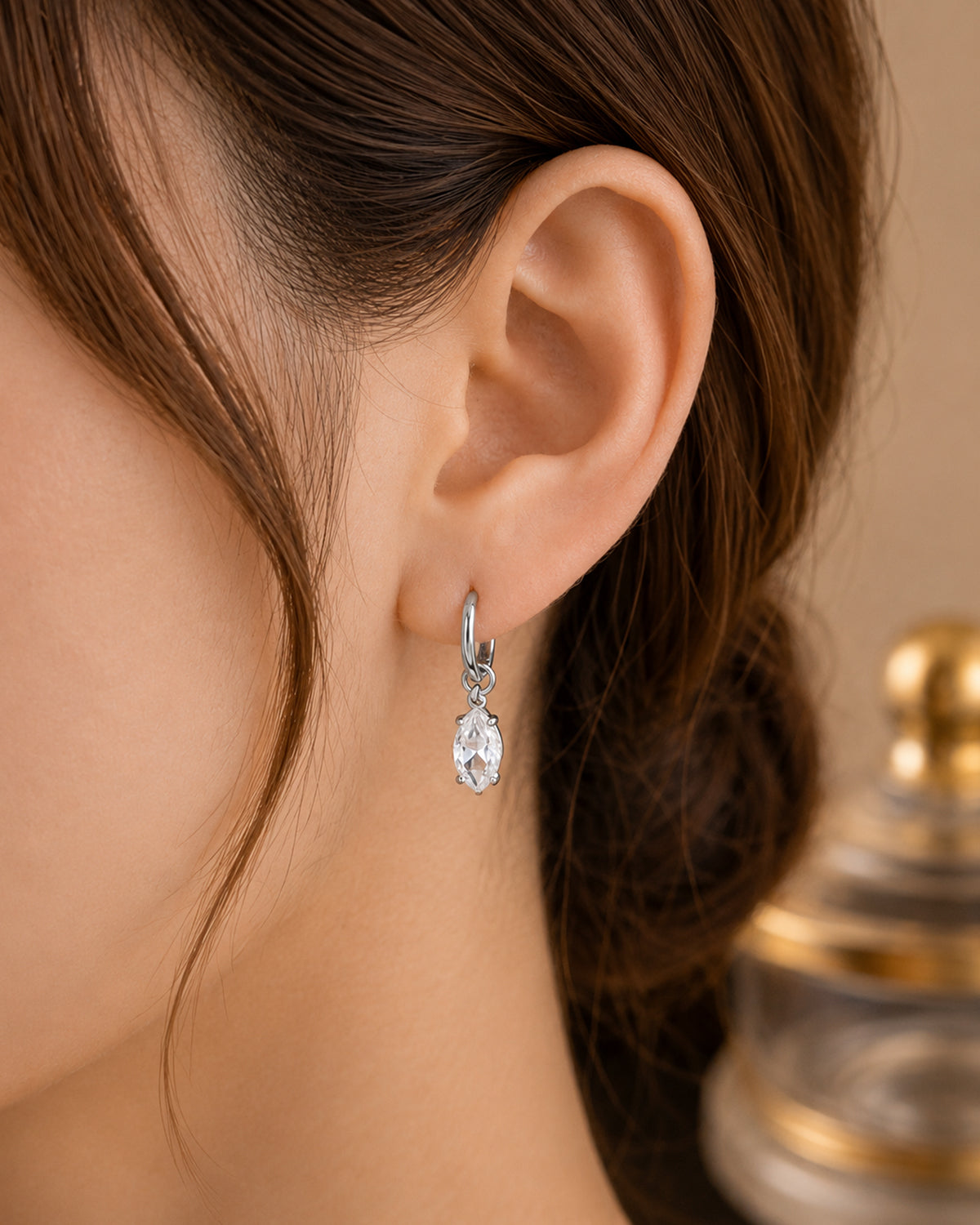 Silver Marquise Crystal Drop Hoop Earrings