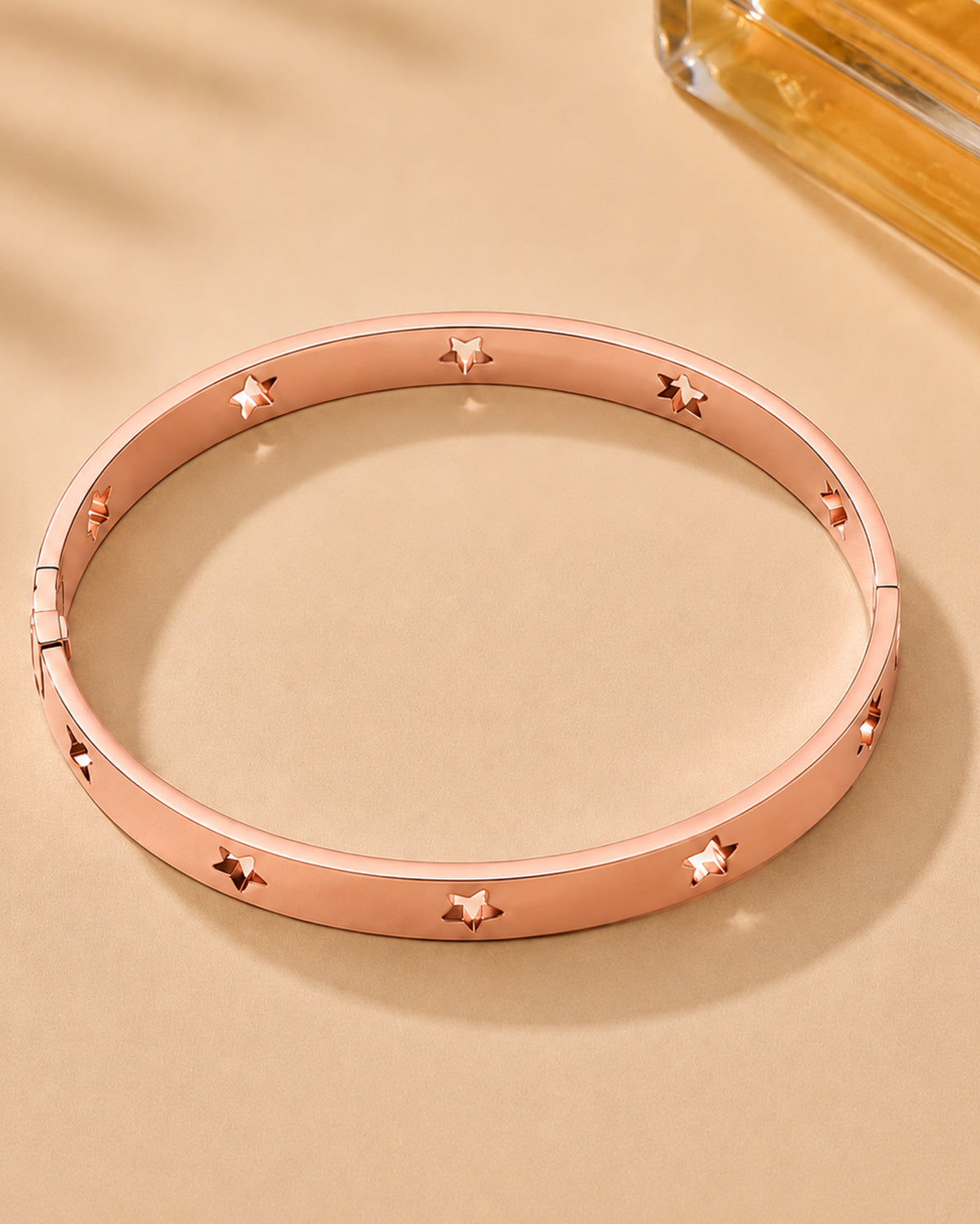 Rose Gold Star Engraved Cuff Bangle Bracelet