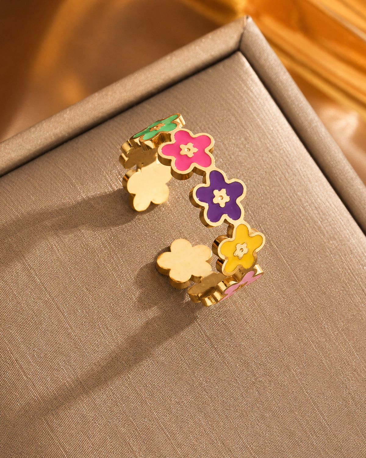 Adjustable Colour Bloom Floral Band Ring