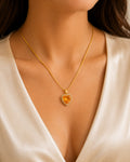 Heart Halo Pendant Necklace with Amber Centre Stone