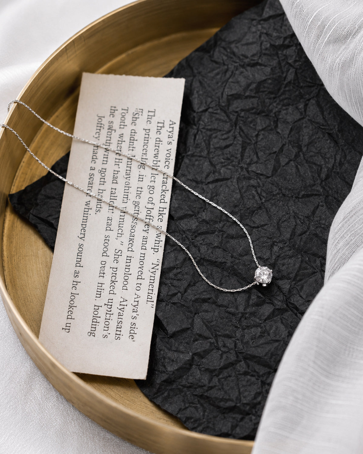 Classic Round Solitaire Crystal Necklace – White Gold Finish