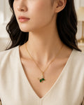 Elegant Green Leaf Drop Pendant Necklace