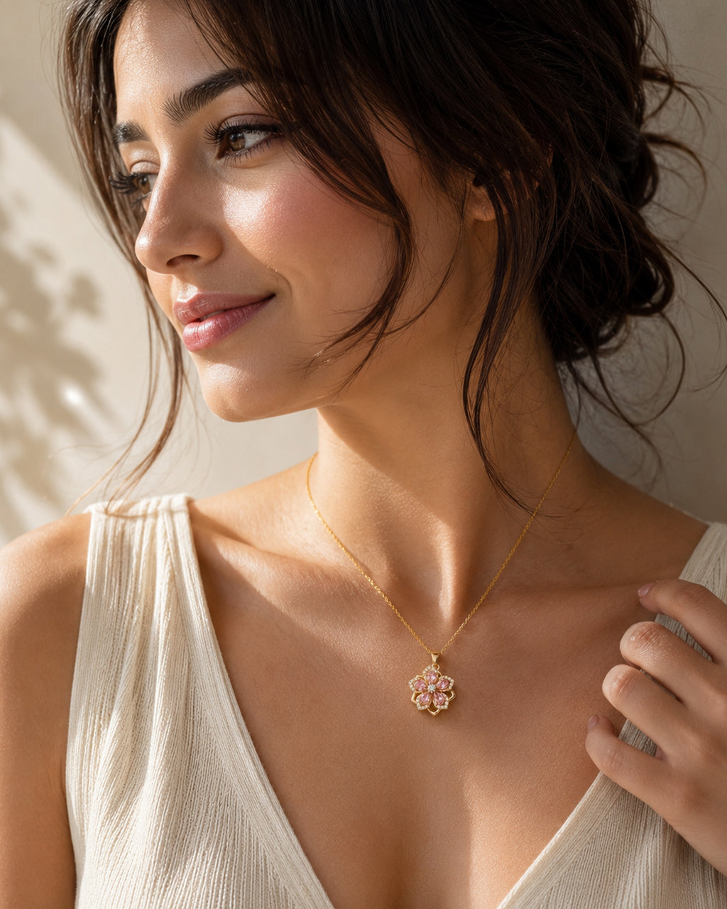Pink Blossom Floral Pendant Necklace