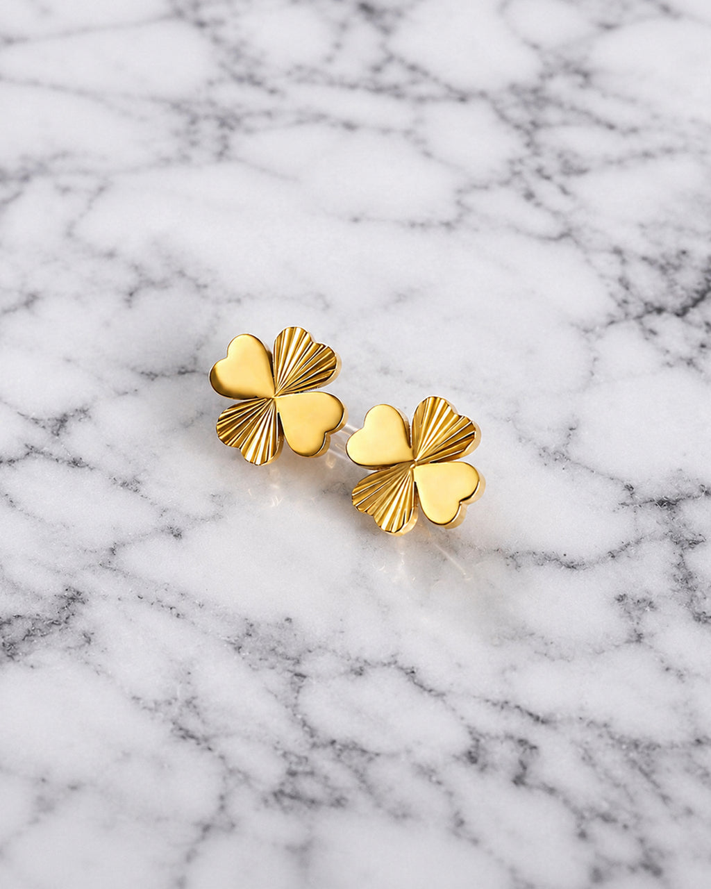 Gold Four Leaf Clover Stud Earrings