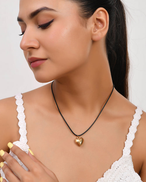 Black Cord Heart Pendant Necklace