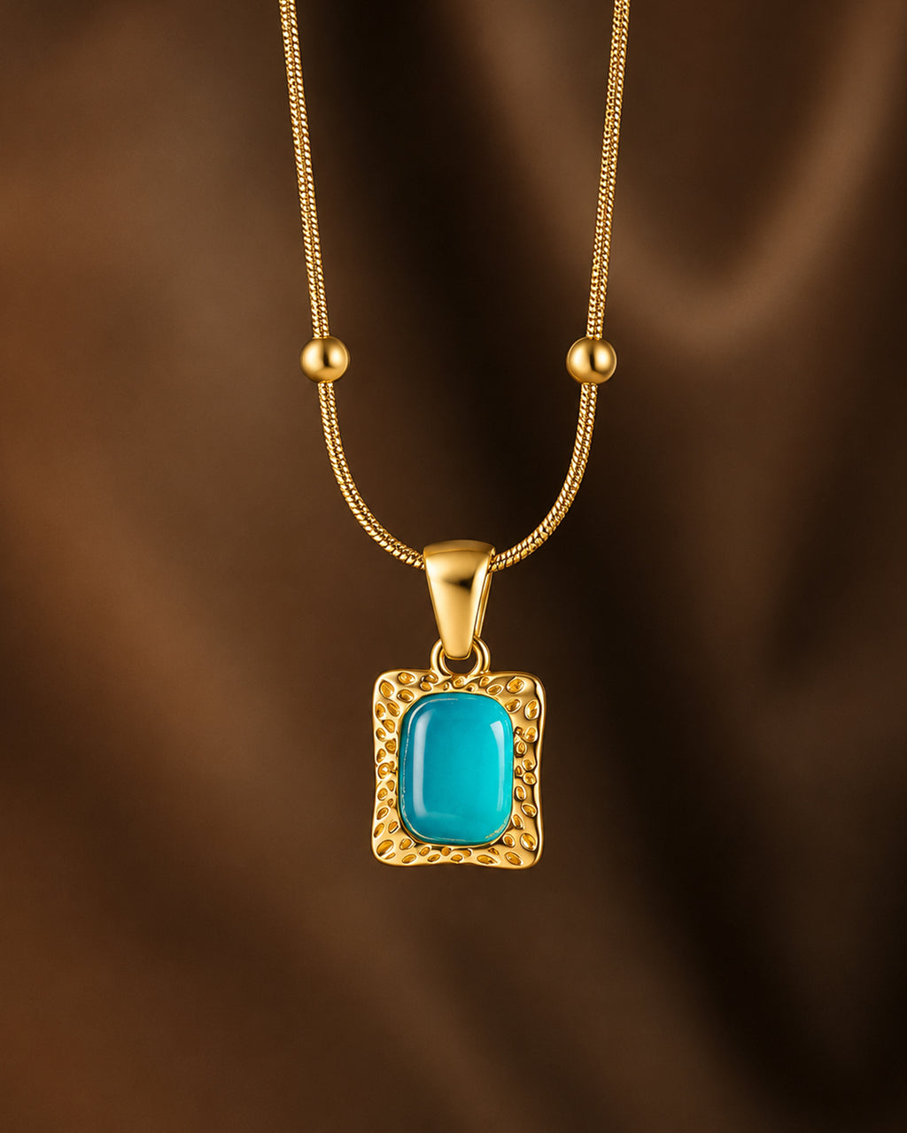 Turquoise Cat's Eye Rectangle Pendant Necklace