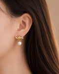 Gold Knot Pearl Drop Stud Earrings