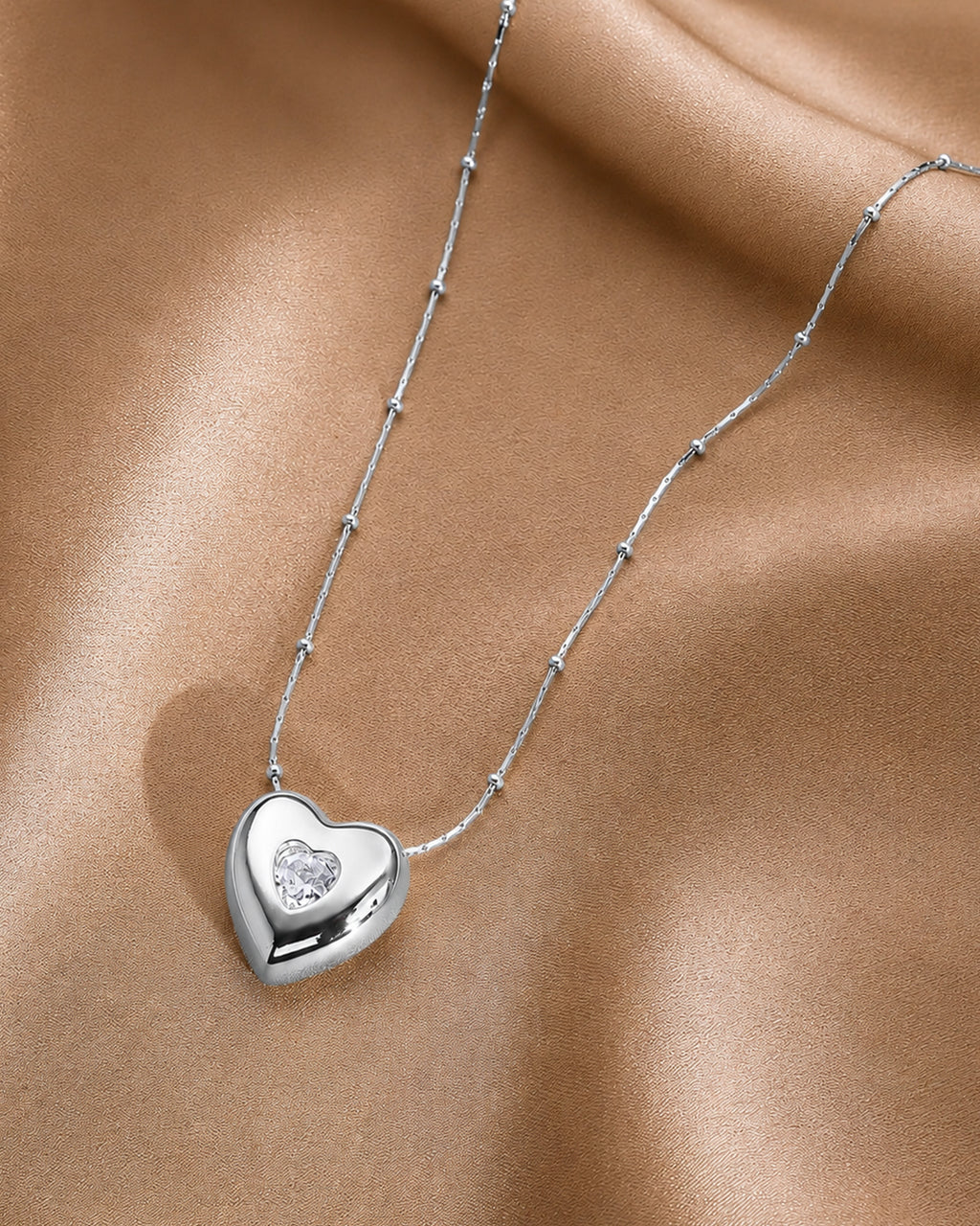 Floating Heart Pendant Necklace – Silver Tone