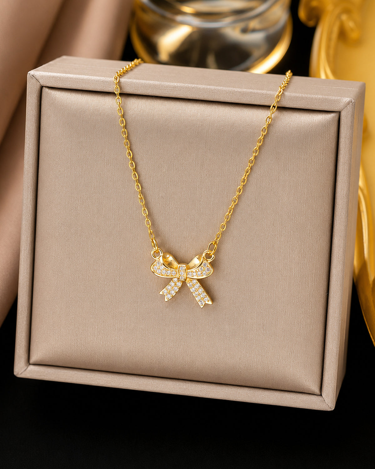Crystal Bow Pendant Necklace