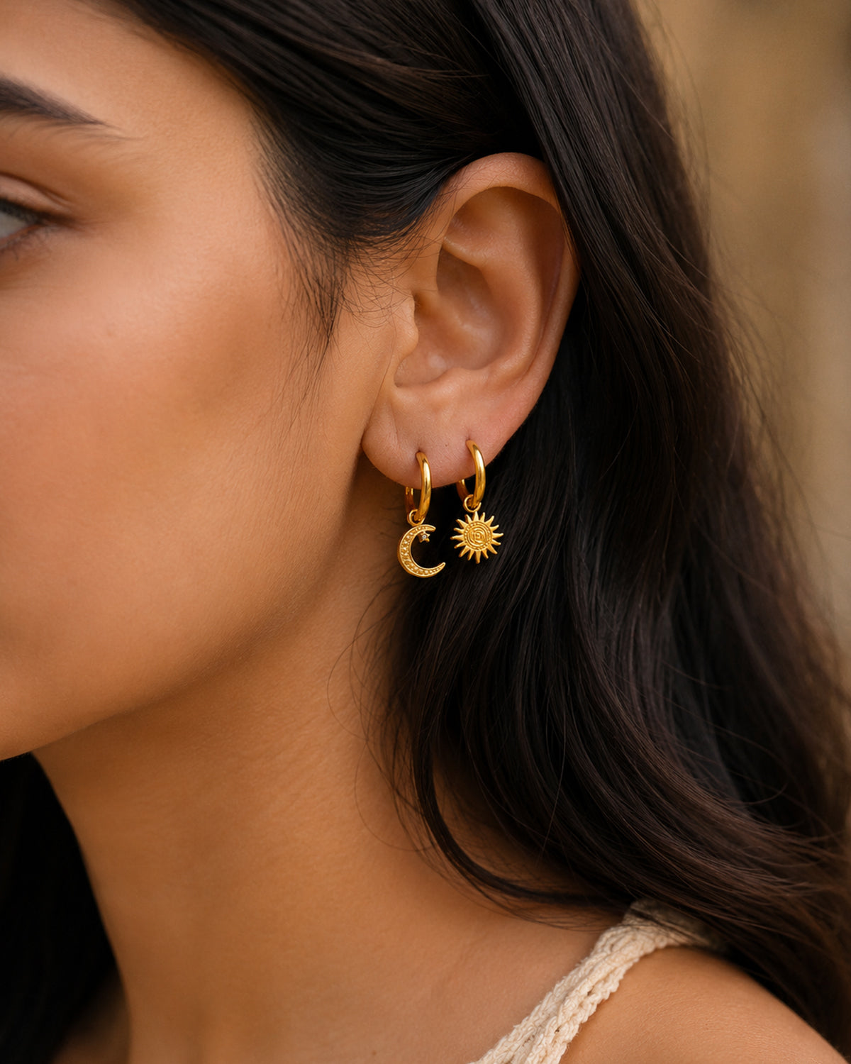 Sun & Moon Charm Hoop Earrings