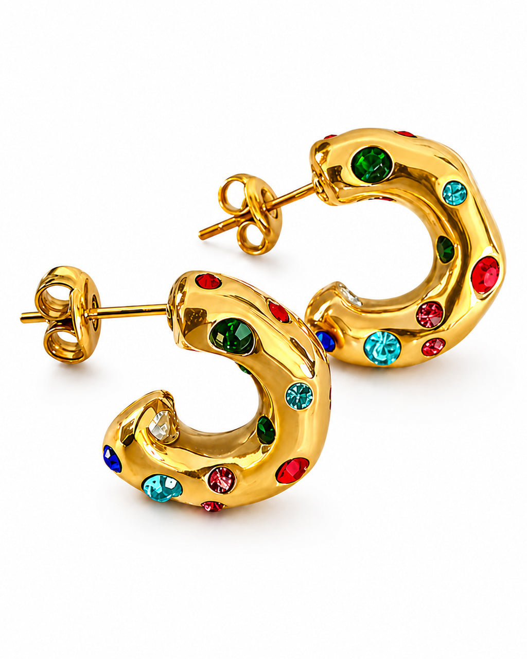 Multicolor Crystal Gold Hoop Earrings