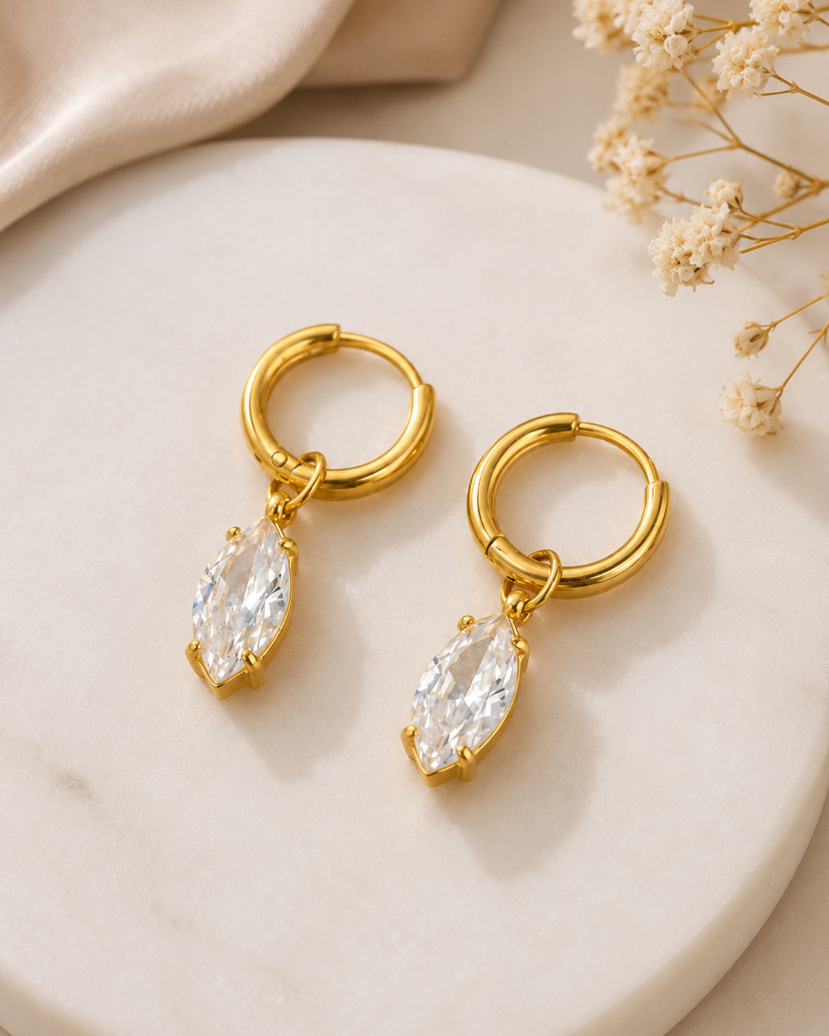 Marquise Crystal Drop Hoop Earrings