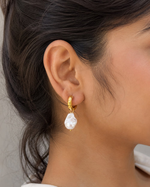 Baroque Pearl Hoop Drop Earrings