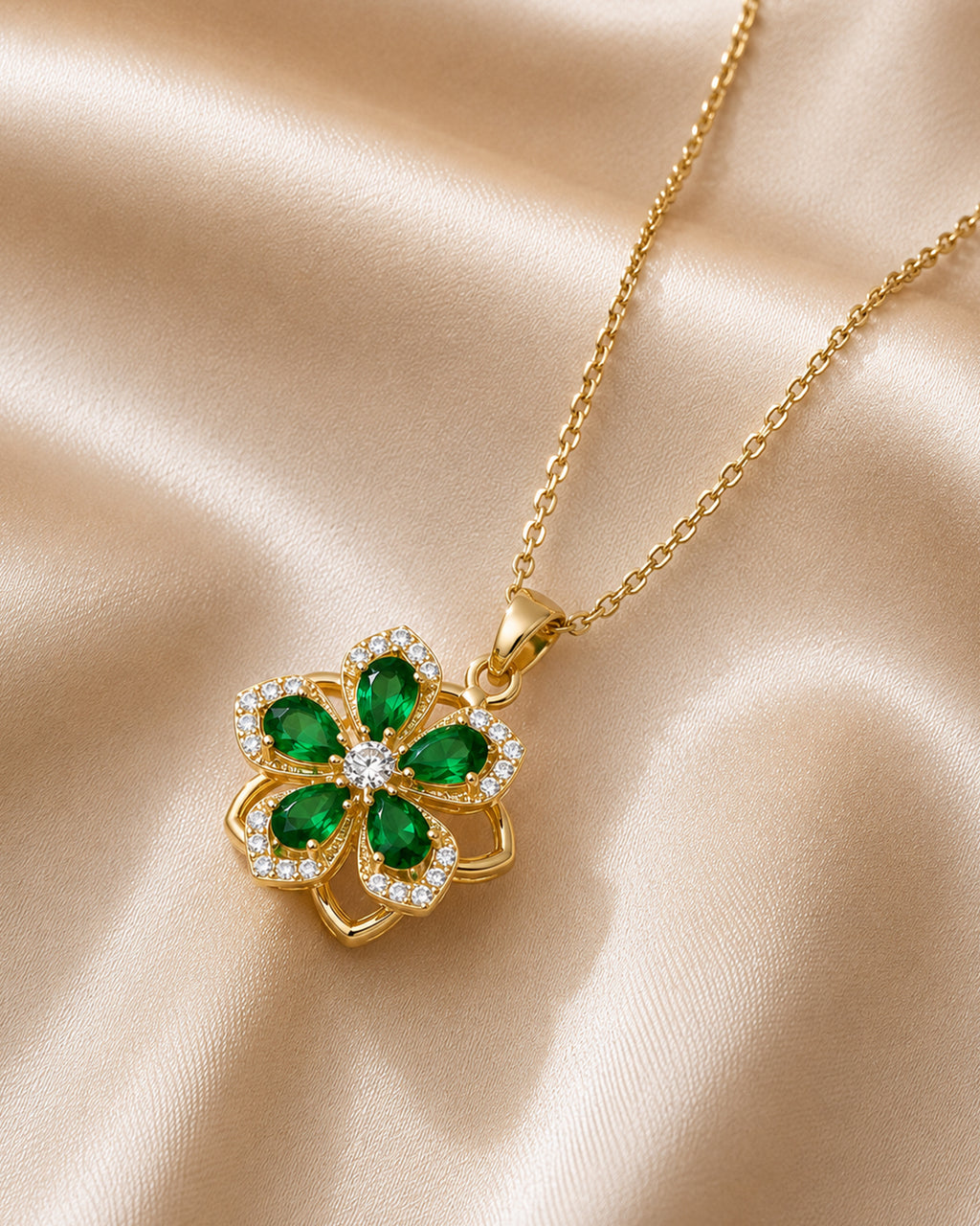 Emerald Bloom Floral Pendant Necklace
