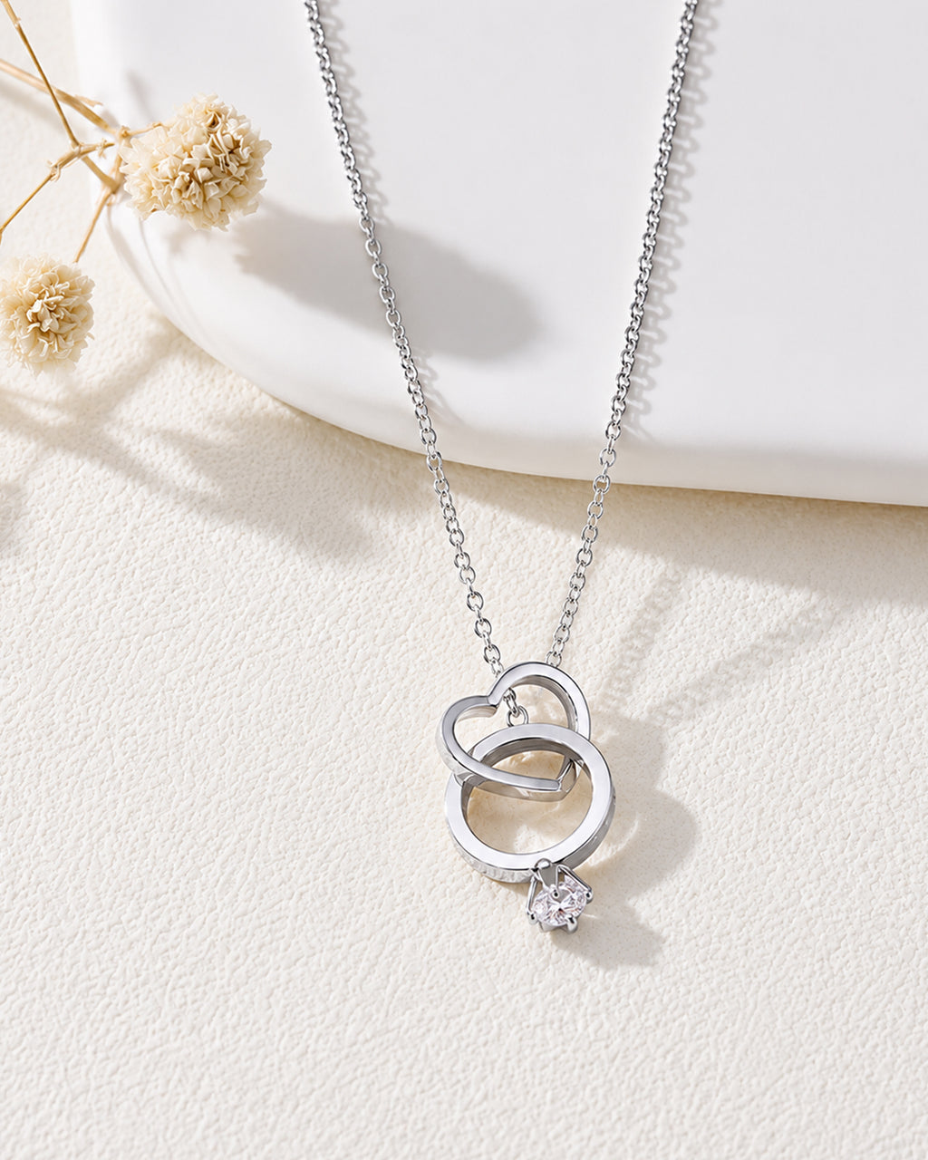Silver Interlocking Circle Drop Pendant Necklace