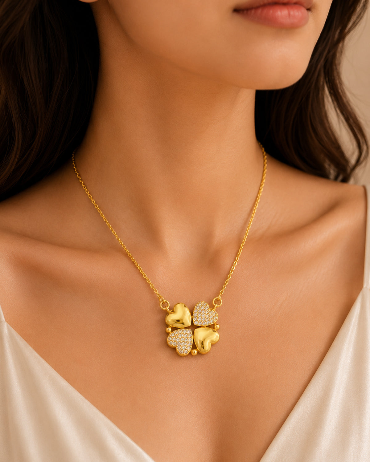 Magnetic Four Heart Clover Necklace for Women