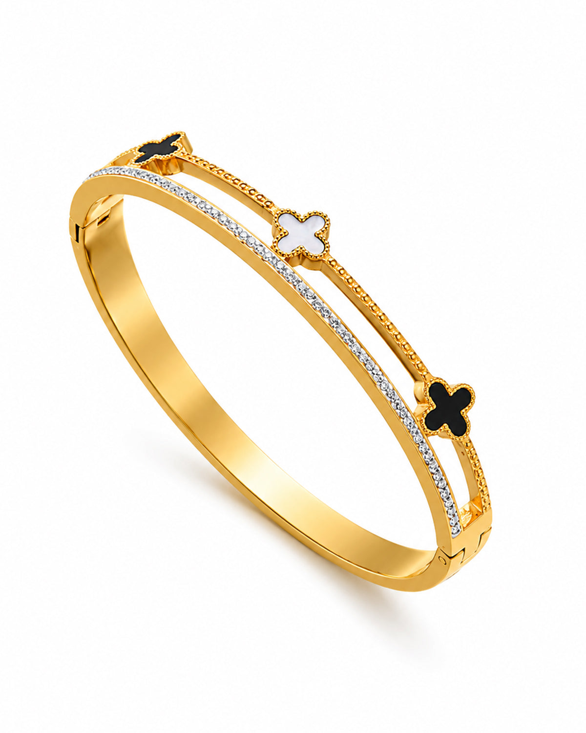 Gold Clover Cuff Bracelet with Crystal Accents