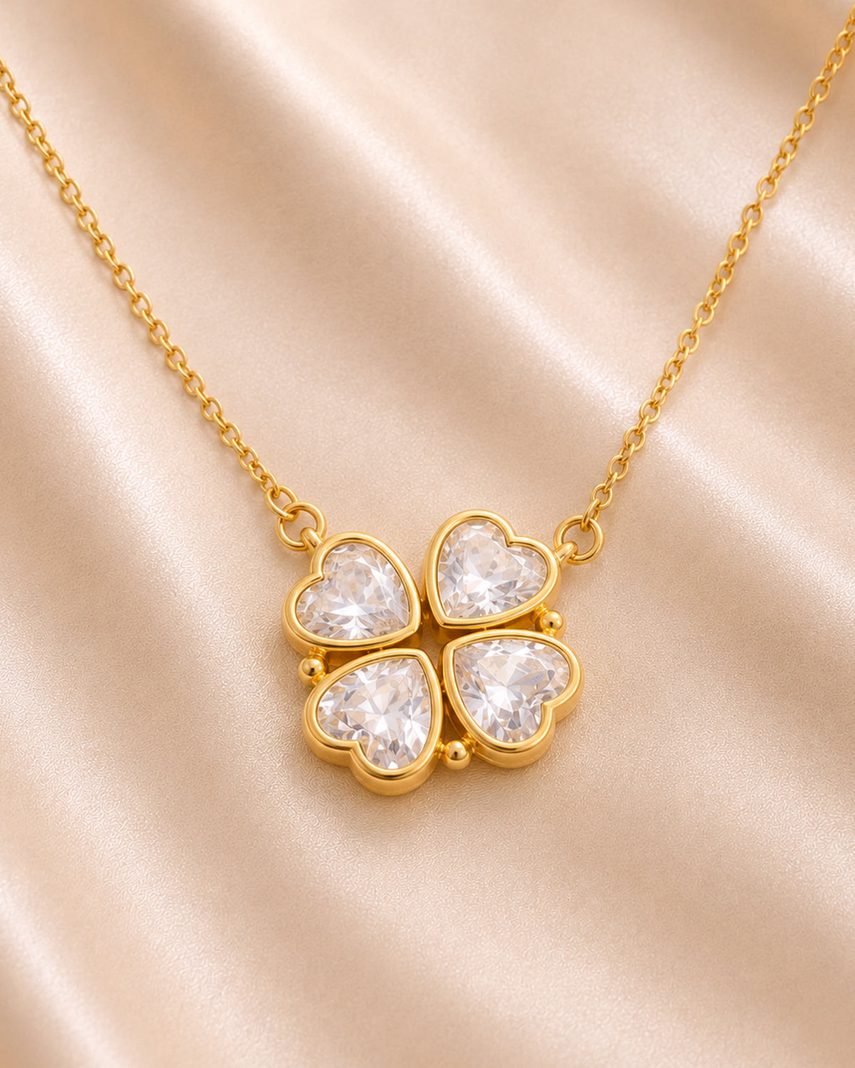 Magnetic Four Heart Clover Pendant Necklace – Gold Finish
