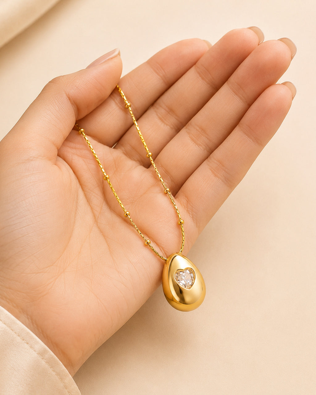 Heart Accent Teardrop Pendant Necklace