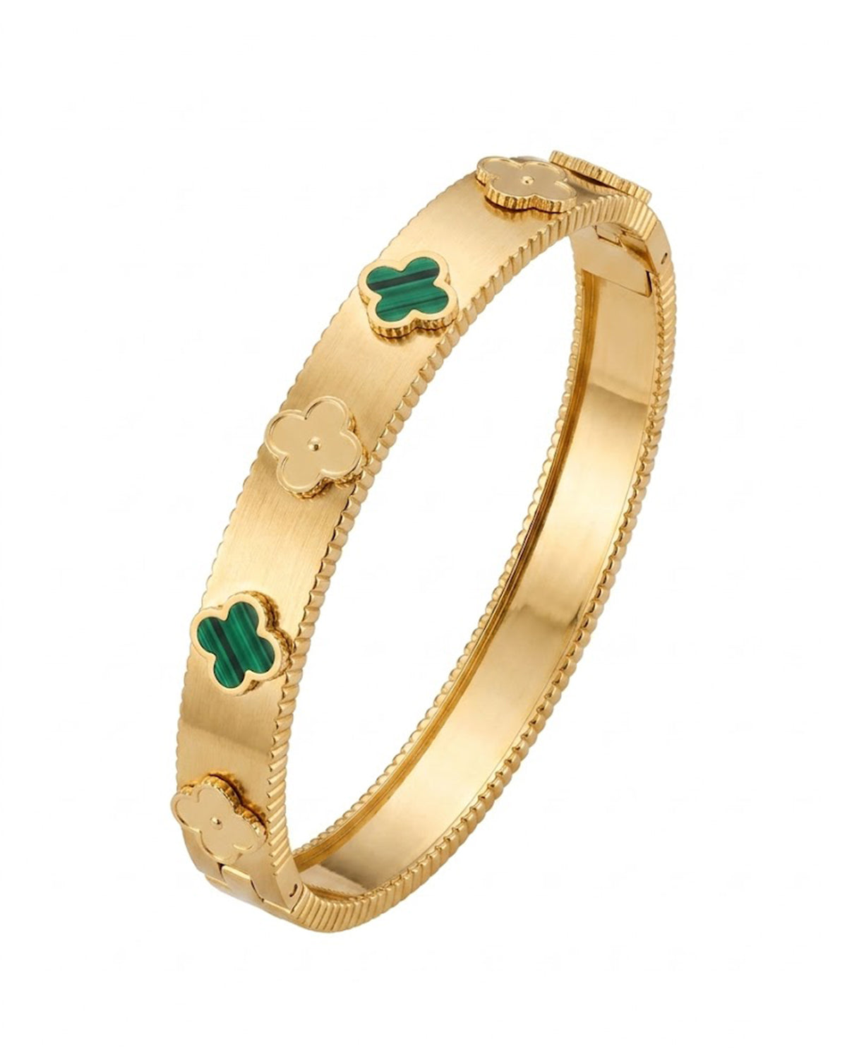 Green Clover Gold Plated Cuff Bracelet