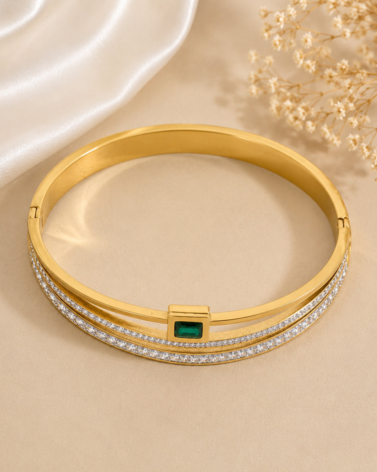 Emerald Accent Open Cuff Bracelet