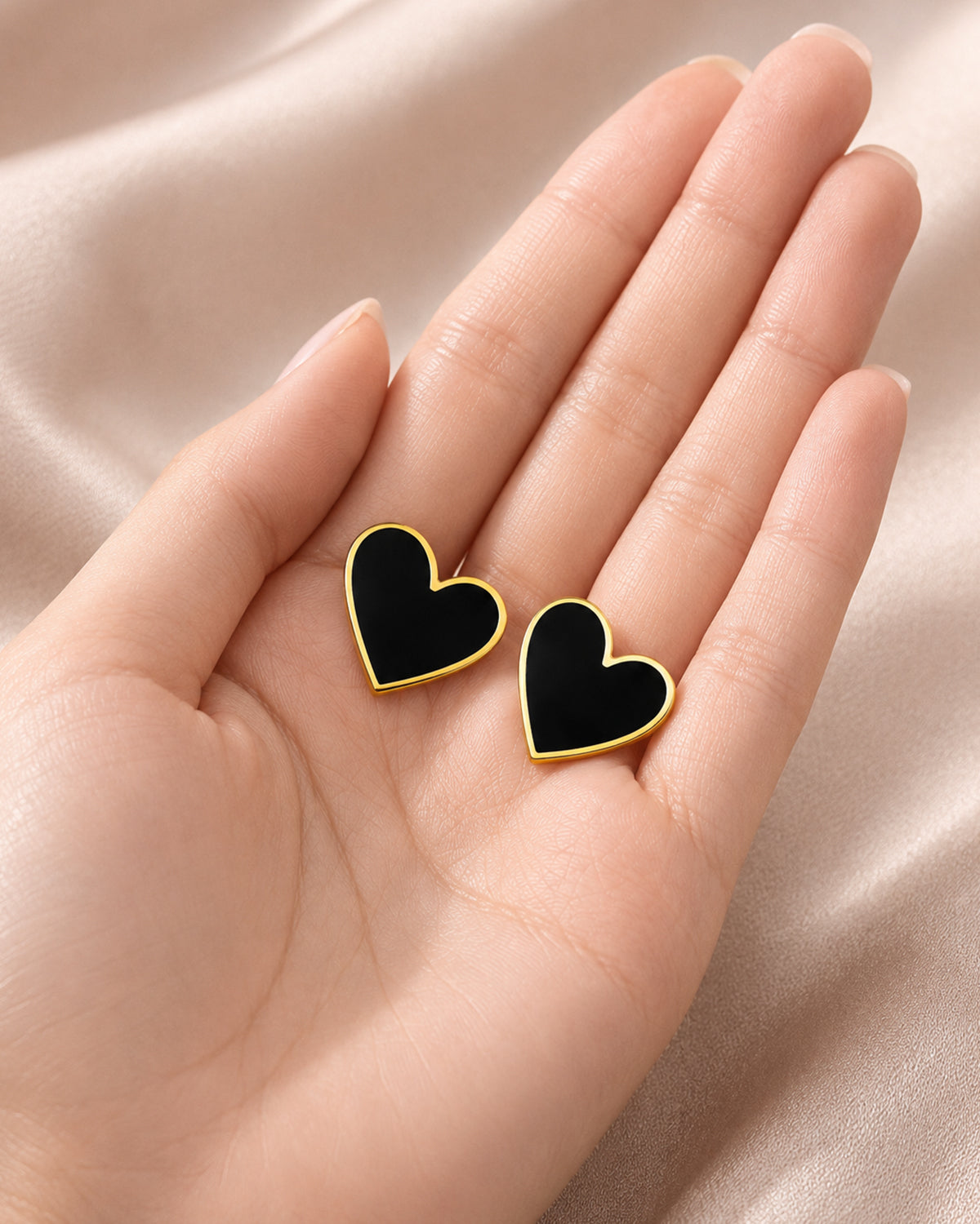 Black Heart Gold Stud Earrings