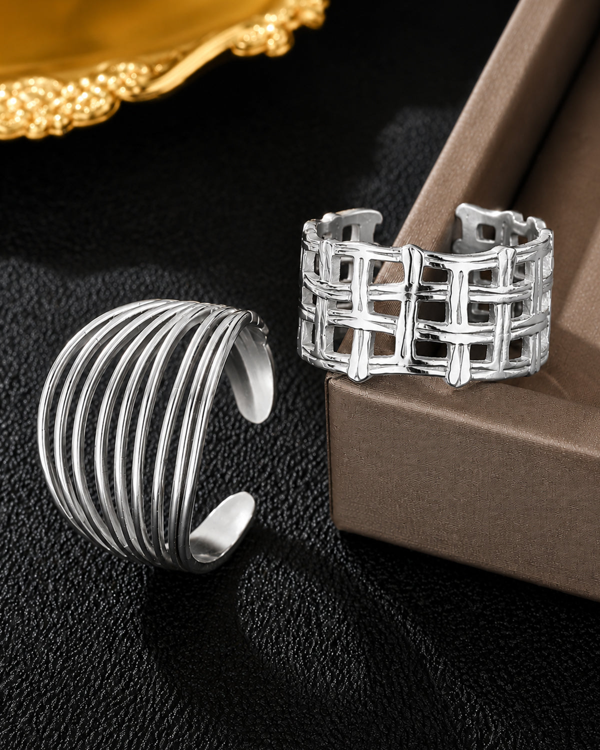 Dual Statement Ring Set – Silver Tone