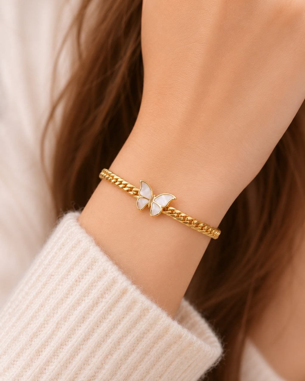 Butterfly Gold Plated Open Cuff Bracelet