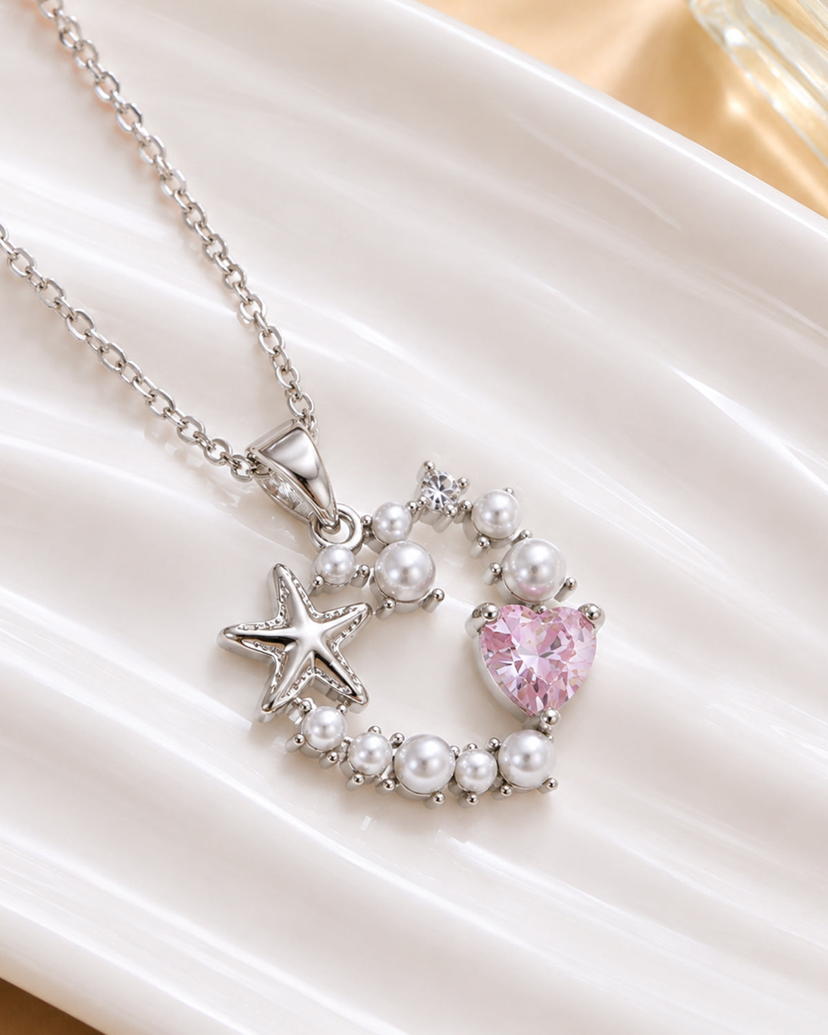 Ocean Pearl Heart Pendant Necklace – Silver Finish