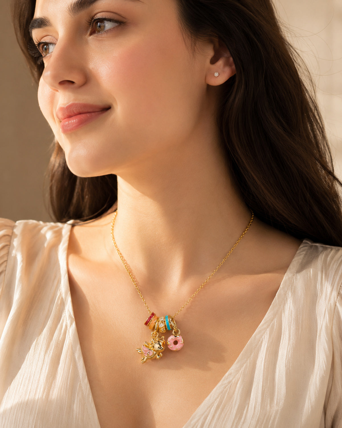 Playful Teddy Bear Charm Pendant Necklace