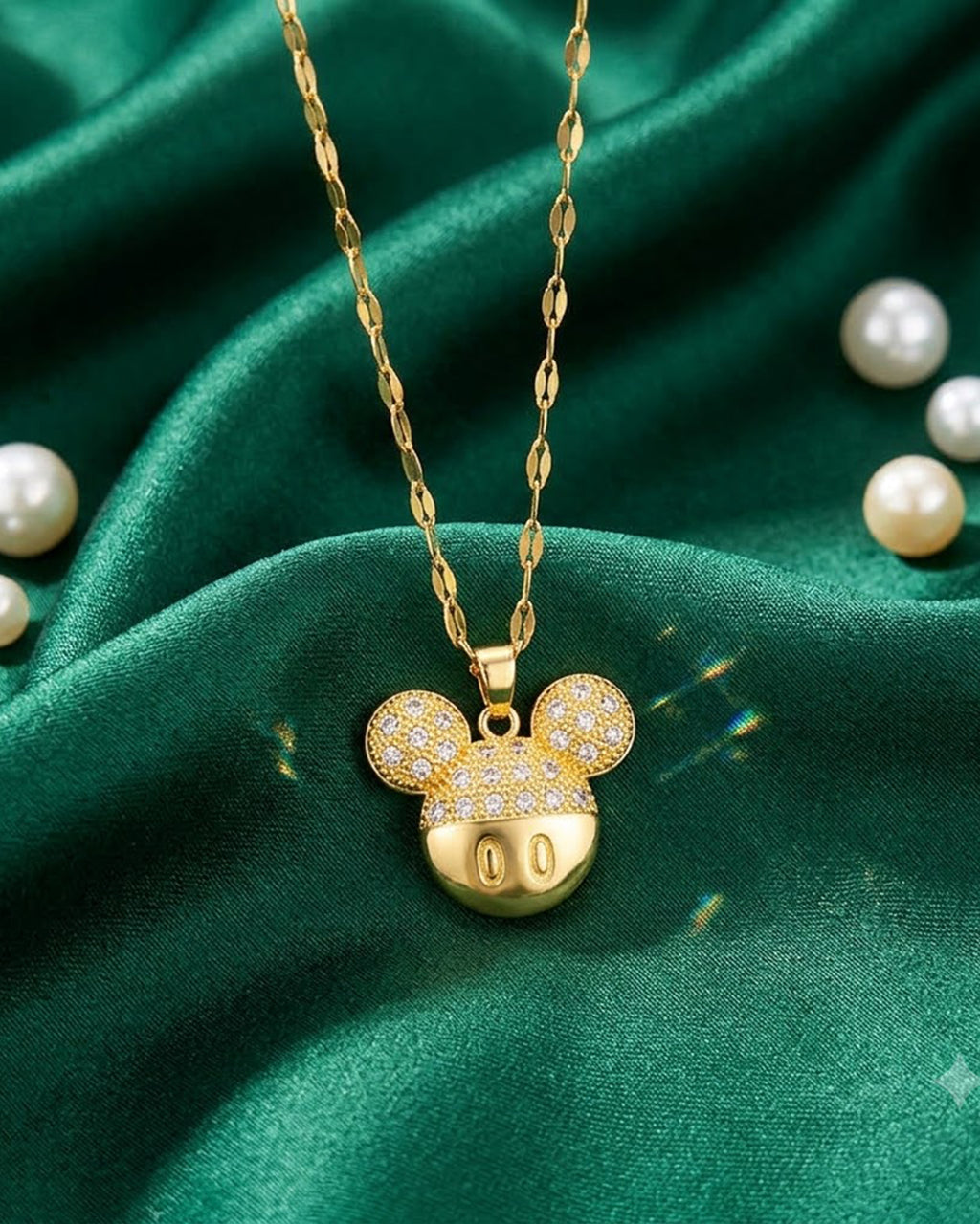 Sparkling Mouse Head Pendant Necklace