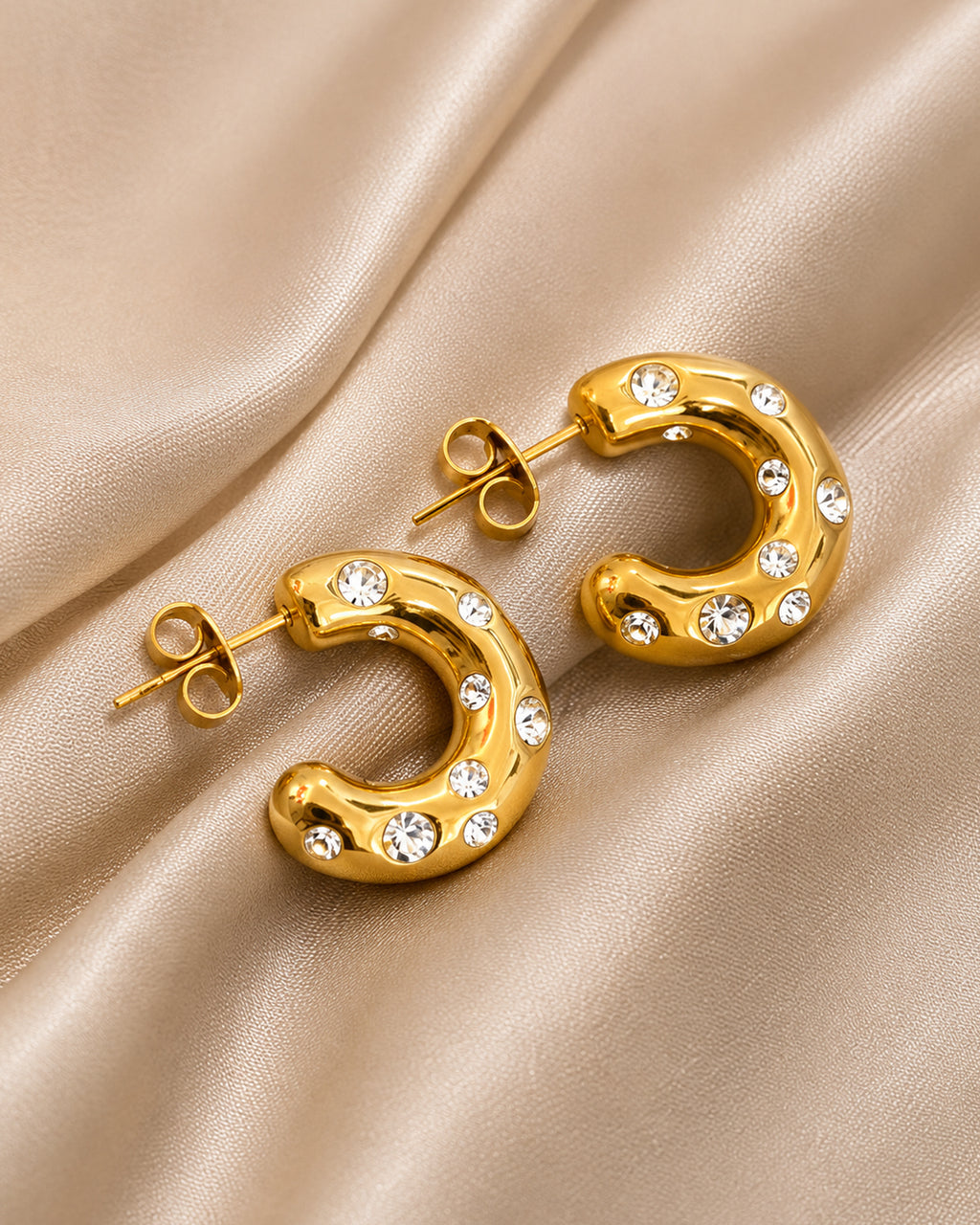 Crystal Studded Gold Hoop Earrings