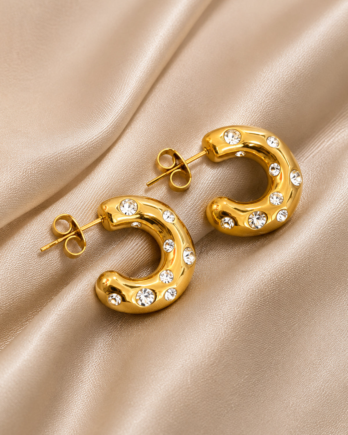 Crystal Studded Gold Hoop Earrings