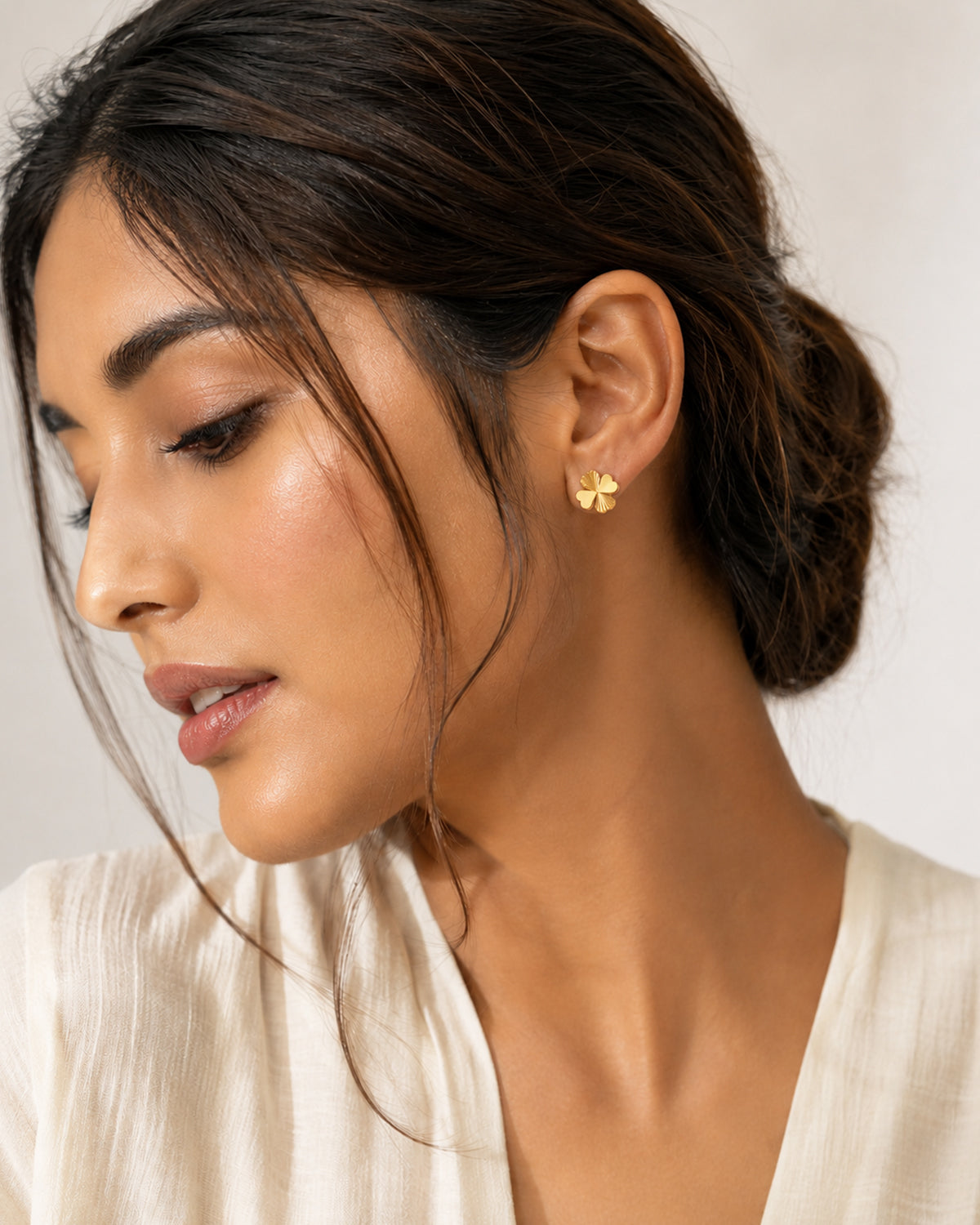 Gold Four Leaf Clover Stud Earrings