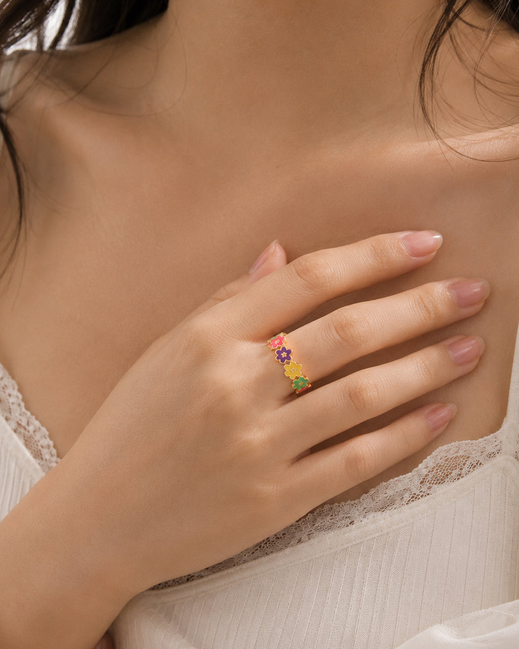 Adjustable Colour Bloom Floral Band Ring