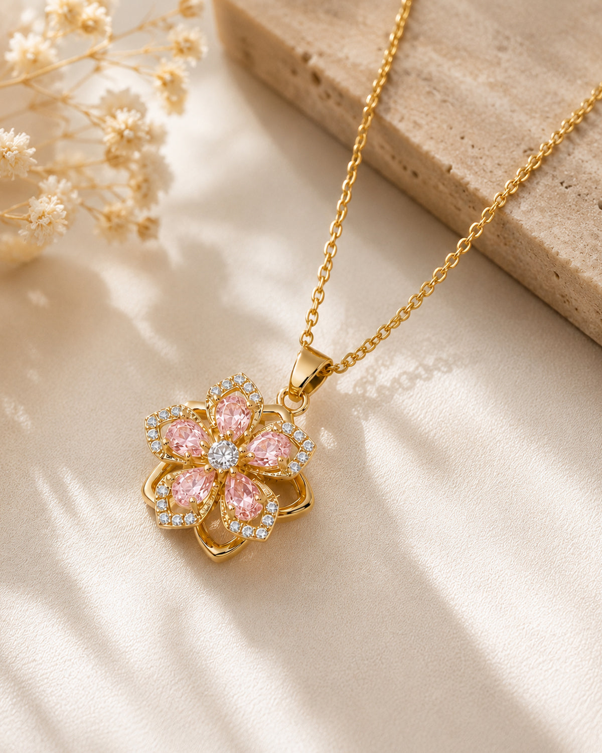 Pink Blossom Floral Pendant Necklace