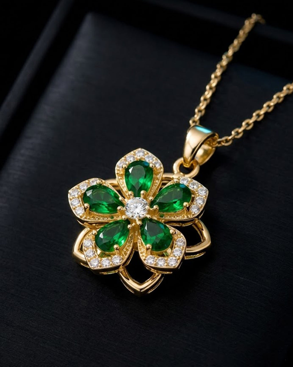Emerald Bloom Floral Pendant Necklace