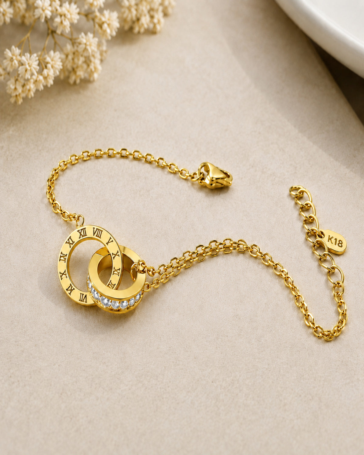 Gold Roman Numeral Double Circle Bracelet