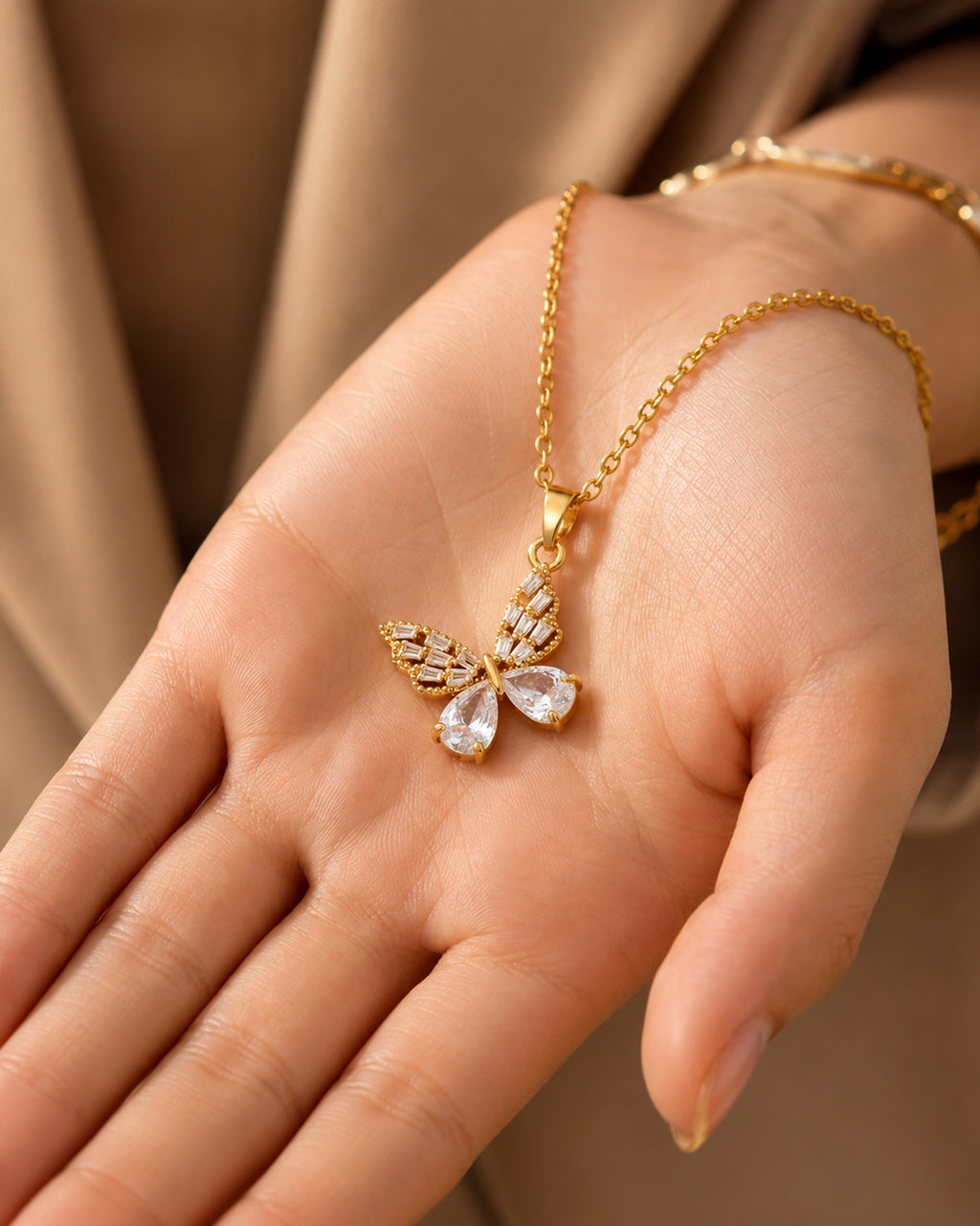 Crystal Butterfly Pendant Necklace
