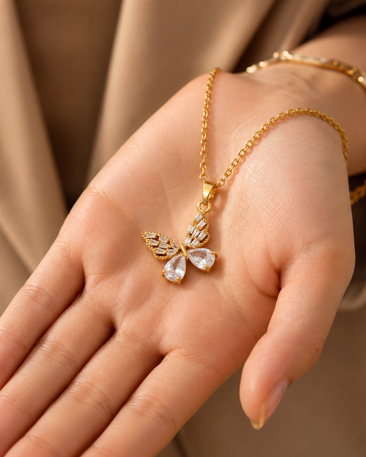 Crystal Butterfly Pendant Necklace