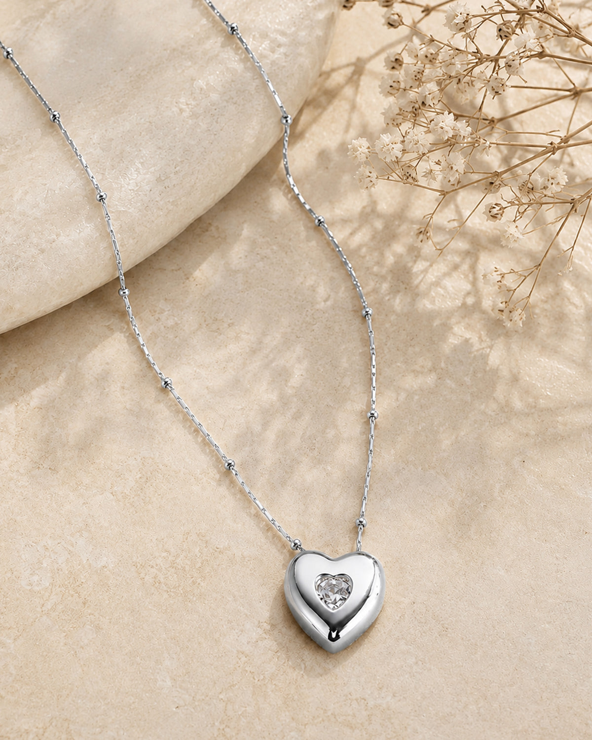 Floating Heart Pendant Necklace – Silver Tone