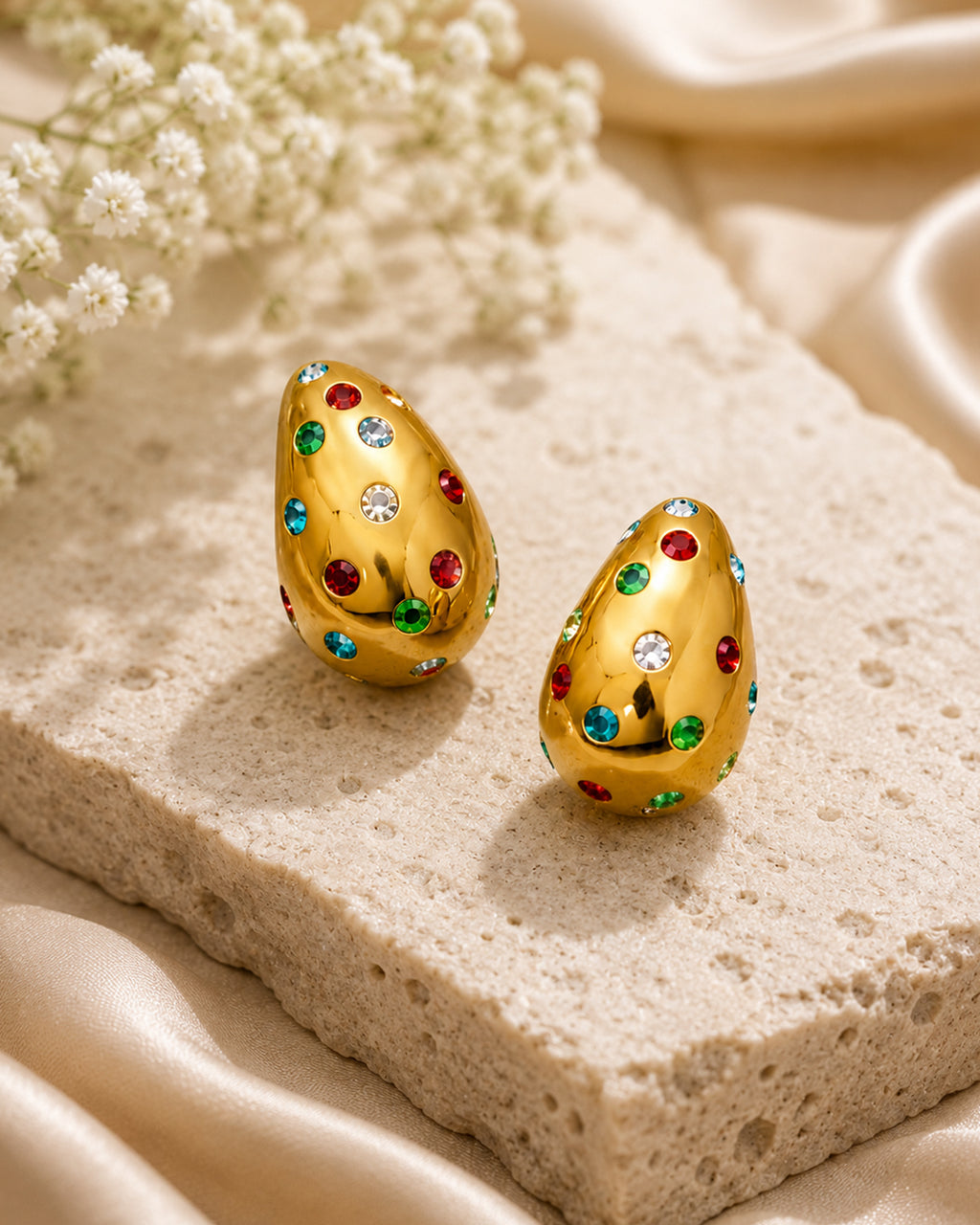 Multicolor Crystal Gold Teardrop Stud Earrings