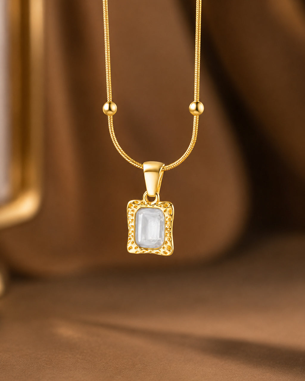White Cat's Eye Rectangle Pendant Necklace