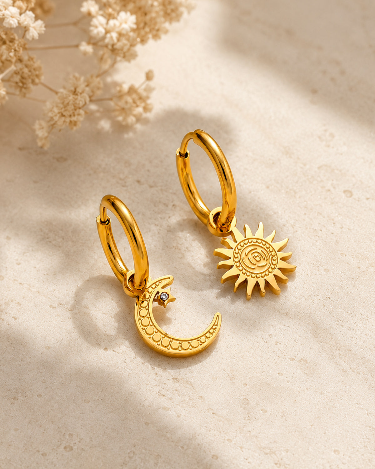 Sun & Moon Charm Hoop Earrings