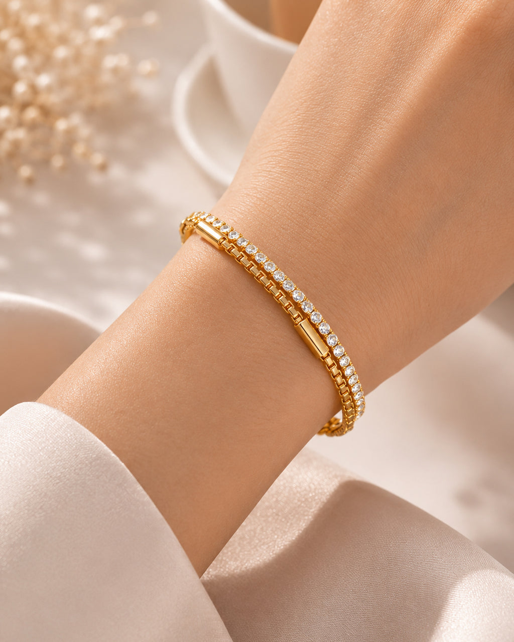 Gold Plated Crystal Tennis Bracelet