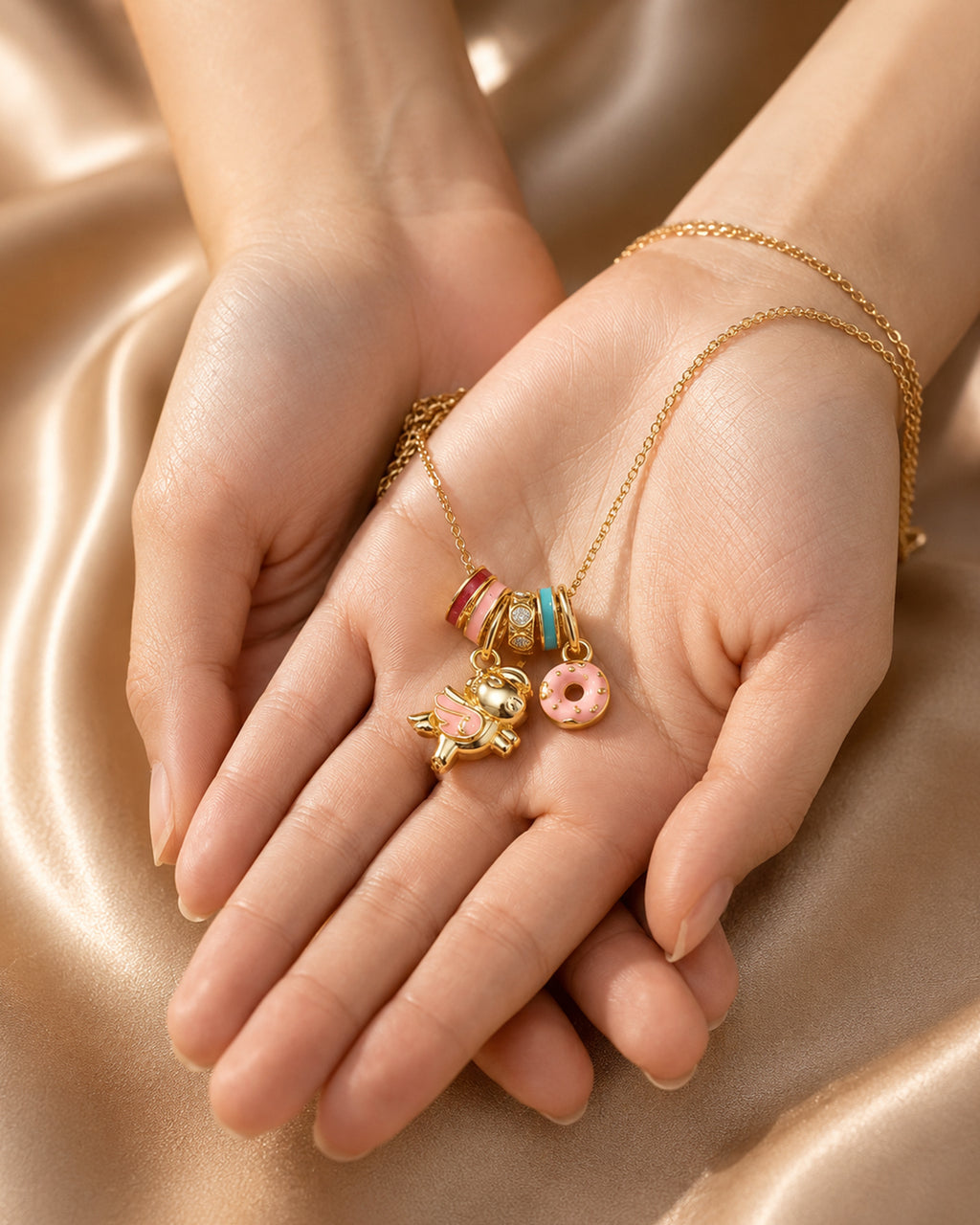 Playful Teddy Bear Charm Pendant Necklace