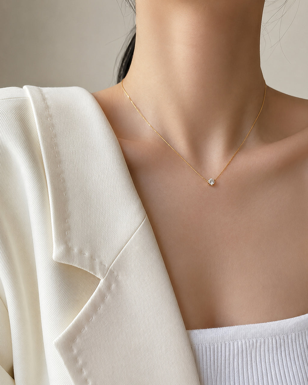 Classic Round Solitaire Crystal Pendant Necklace