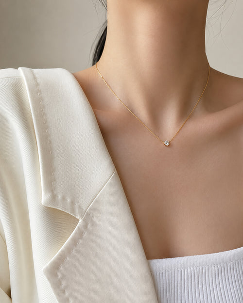 Classic Round Solitaire Crystal Pendant Necklace