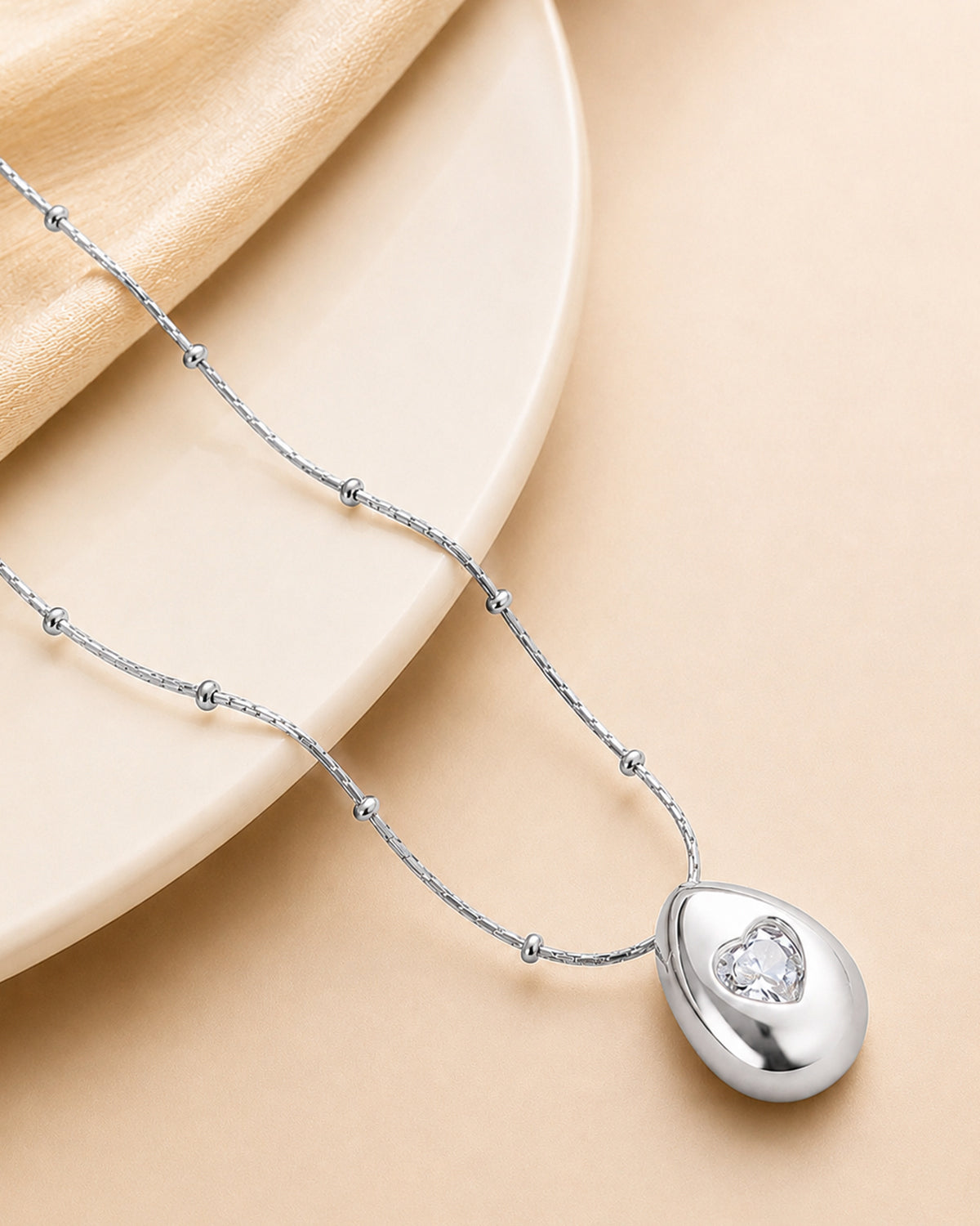 Heart Accent Teardrop Pendant Necklace – Silver Tone